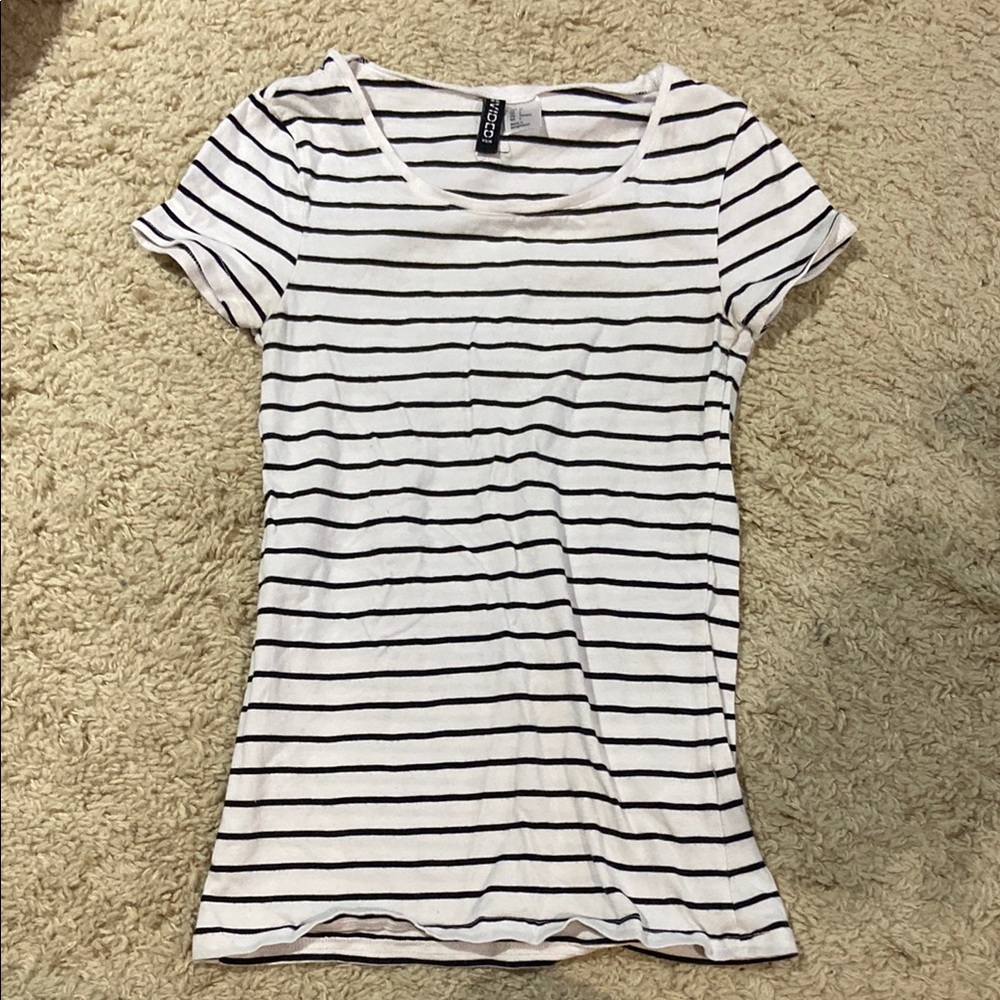 H&M Blue and White Fitted Short Sleeve T-Shirt
